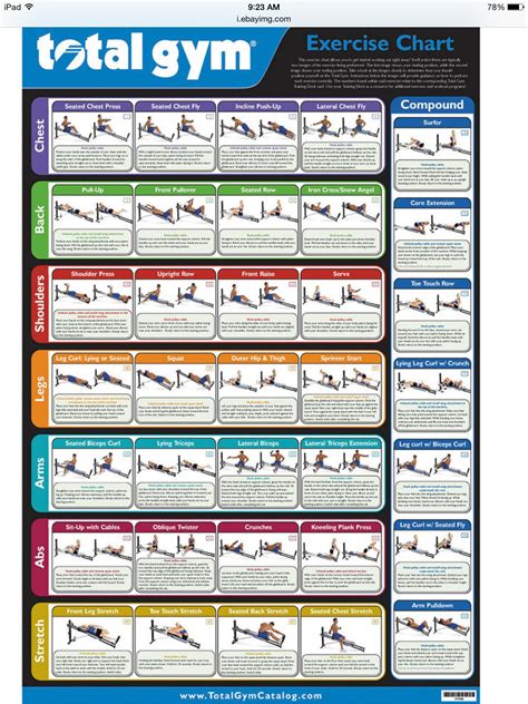 Printable Total Gym Exercise Chart